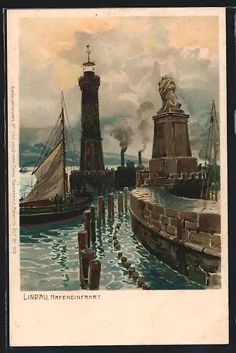 Künstler-AK Zeno Diemer: Lindau, Segelboote fahren in den Hafen ein