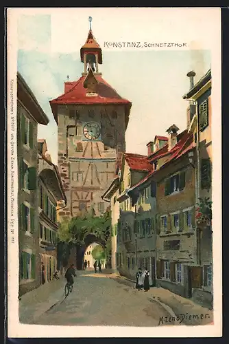 Künstler-AK Zeno Diemer: Konstanz, Strassenpartie am Schnetzthor