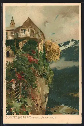 Künstler-AK Zeno Diemer: Bregenz, Gasthaus auf dem Gebhardsberg