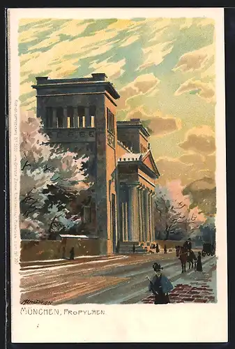 Künstler-AK Zeno Diemer: München, Propyläen in stimmungsvollem Licht