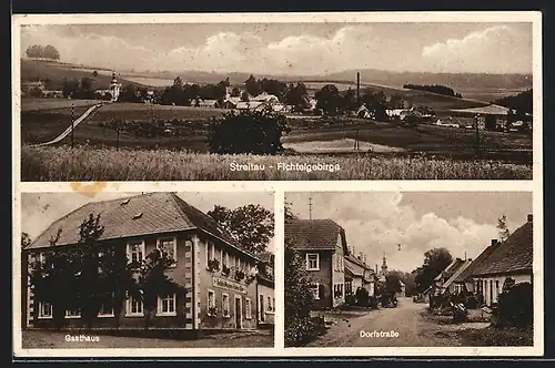 AK Streitau /Fichtelgebirge, Gaasthaus u. Metzgerei Andreas Goller, Dorfstrasse mit Häusern