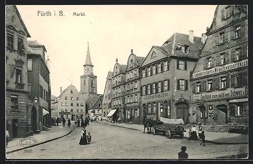 AK Fürth i. B., Markt mit Gasthaus zum goldnen Schwan