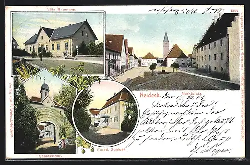 AK Heideck, Villa Baumann, Marktplatz, Fürstliches Schloss
