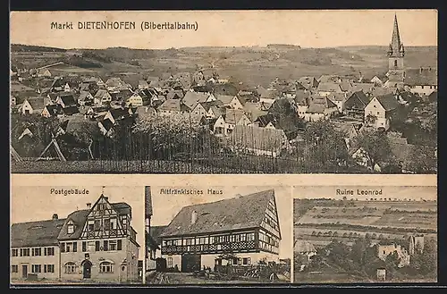 AK Markt Dietenhofen, Ruine Leonrod, Altfränkrisches Haus, Postgebäude