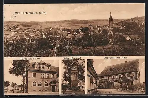 AK Dietenhofen, Rathaus, Kriegerdenkmal, Altfränkisches Haus