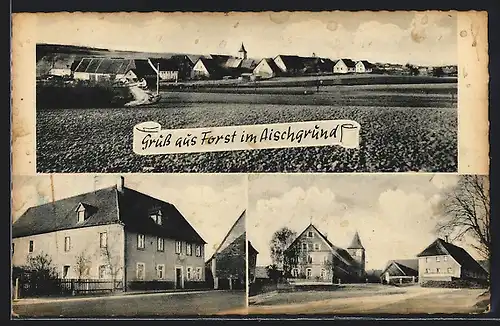 AK Forst im Aischgrund, Ortspanorama, Kirche und Gasthaus zur Einkehr