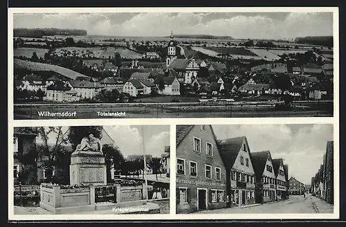 AK Wilhermsdorf, Strassenpartie mit Gasthaus z. goldnen Hirschen, Kriegerdenkmal