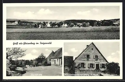 AK Gleissenberg im Steigerwald, Brunnen in der Dorfstrasse, Kolonialwarenhandlung Krieger