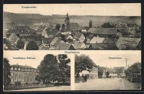 AK Obernzenn, Ortsstrasse mit Häusern, Gräfliches Schloss