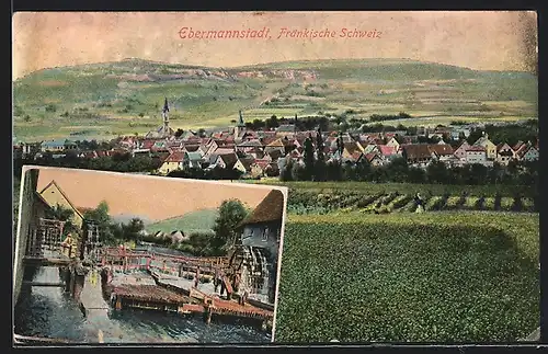AK Ebermannstadt /Fränkische Schweiz, Ortsansicht mit Mühle