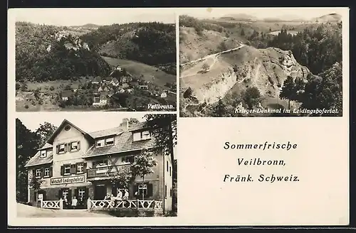 AK Veilbronn /Fränk. Schweiz, Gasthaus Leidingshofertal, Krieger-Denkmal im Leidingsbofertal