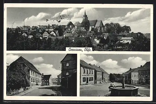 AK Creussen, Totalansicht, Strassenpartie, Marktplatz