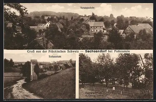 AK Sachsendorf bei Pottenstein, Gasthaus v. Georg Tümmler, Ortsansicht mit Fachwerkhäusern