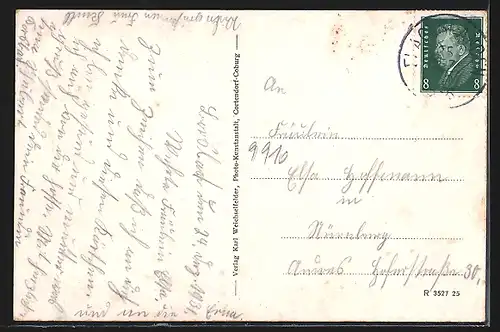 AK Flachslanden, Ortspartie mit Kirche, Ortspanorama mit Feldern