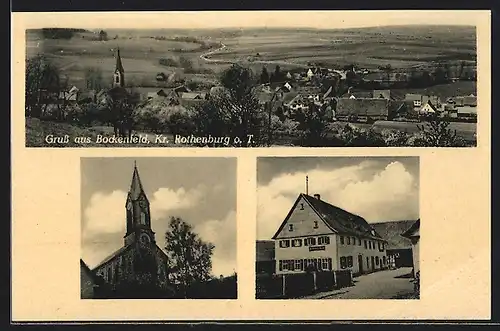 AK Bockenfeld /Kr. Rothenburg o. T., Gasthaus, Kirche, Teilansicht