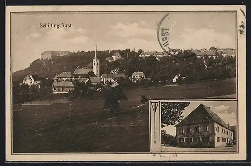 AK Schillingsfürst, Gasthaus, Gesamtansicht mit Umgebung