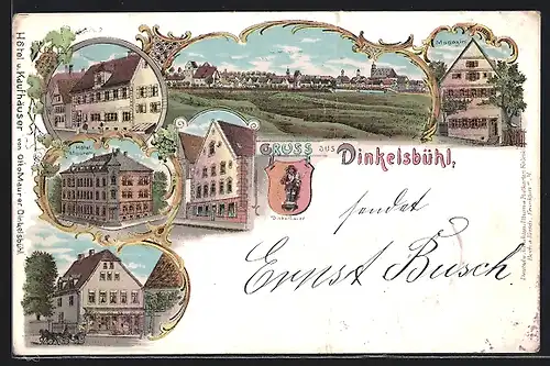 Lithographie Dinkelsbühl, Hotel Maurer, Magazin, Totalansicht