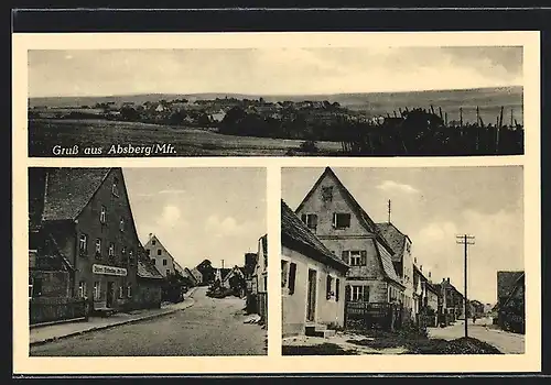 AK Absberg /Mfr., Strassenpartie mit Geschäftshaus, Gesamtansicht aus der Ferne