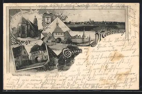 AK Merkendorf, Kirche, Oberes & Unteres Tor, Ortsansicht