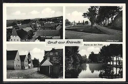 AK Schirmitz, Oberes und Unteres Dorf, Totalansicht vom Kirchturm, Naab-Partie