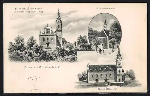 AK Sulzbach i. O., St. Annaberg und Kirche von Westen, St. Lorettokapelle