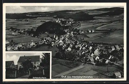 AK Wernberg / Oberpfalz, Ortsansicht aus der Vogelschau und Schlenzkurheim