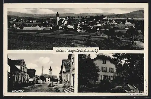 AK Eslarn /Bay., Tillyplatz mit Kirche, Forsthaus, Gesamtansicht
