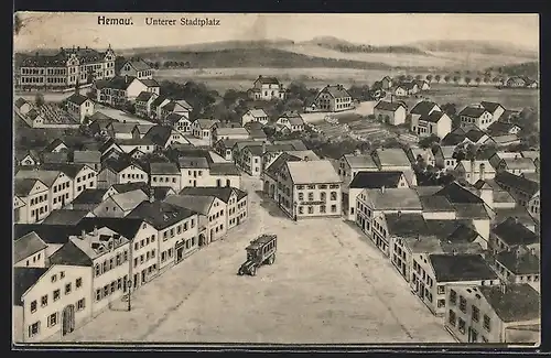 AK Hemau, Unterer Stadtplatz aus der Vogelschau, mit Omnibus