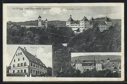 AK Wolfegg, Gasthof zur Post F. Dürler, Ortsansicht vom Hirschpark