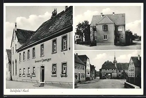 AK Uehlfeld /Aisch, Gasthaus und Brauerei Zwanzger, Strassenpartie mit Tordurchgang