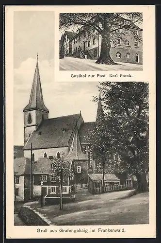 AK Grafengehaig, Gasthof zur Post, Strassenpartie mit Kirche