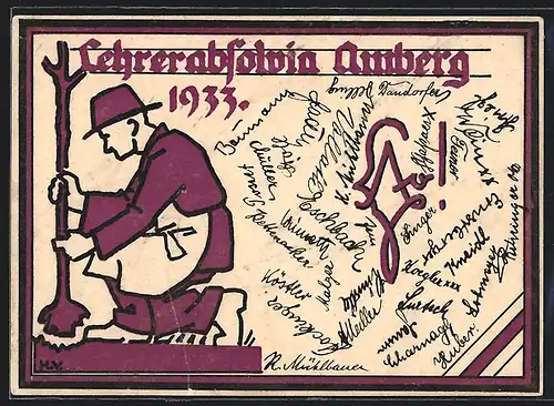 Künstler-AK Amberg, Lehrerabsolvia 1933, Pflanzen eines Baumes