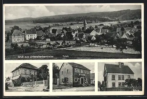 AK Unteraltenbernheim, Handlung Guggenberger, Schule, Ortsansicht
