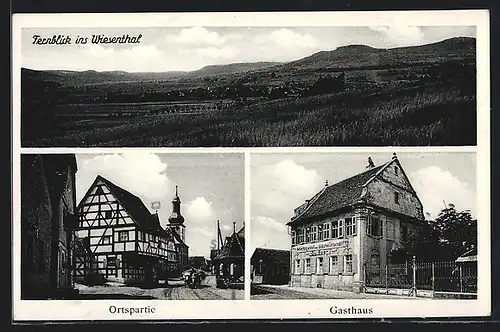 AK Pinzberg, Gasthaus & Metzgerei Eger, Ortspartie mit Kirche