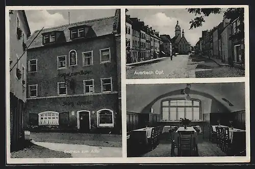AK Auerbach, Gasthaus zum Adler v. G. Specht, Aussen- u. Innenansicht, Strassenpartie