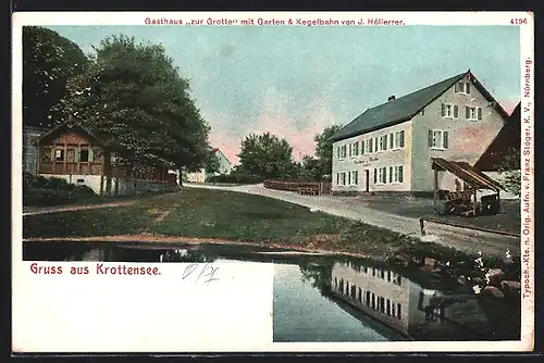 AK Krottensee, Gasthaus zur Grotte mit Garten u. Kegelbahn