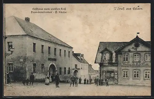 AK Eslarn, Gasthaus zum weissen Ross und Strassenpartie