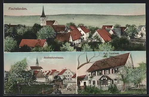 AK Flachslanden, Kgl. Forstamt und Ansbacherstrasse, Ortsansicht