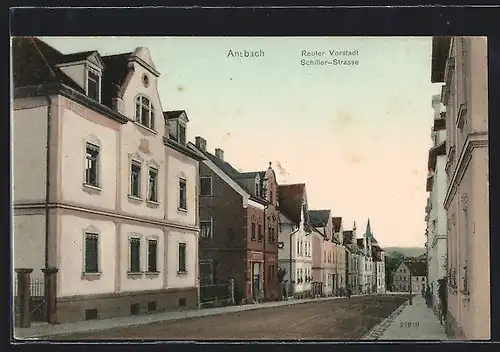 AK Ansbach, Reuter Vorstadt, Schiller-Strasse mit Passanten