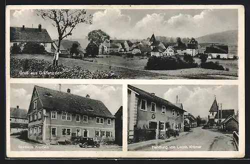 AK Gräfenbuch, Gasthaus Kreltlein, Handlung von Leonh. Krämer, Ortspartie