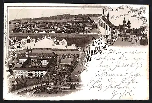 Lithographie Waldsassen, Johannisstrasse, Totalansicht, Kloster Waldsassen
