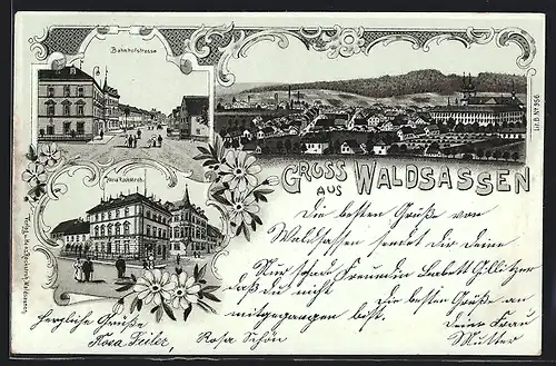 Lithographie Waldsassen, Haus Hans Rockstroh, Bahnhofstrasse, Panorama