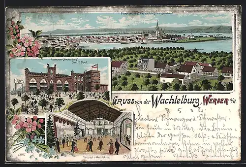 Lithographie Werder /Havel, Restaurant Wachtelburg, Inh. R. Ebel, Tanzsaal der Wachtelburg