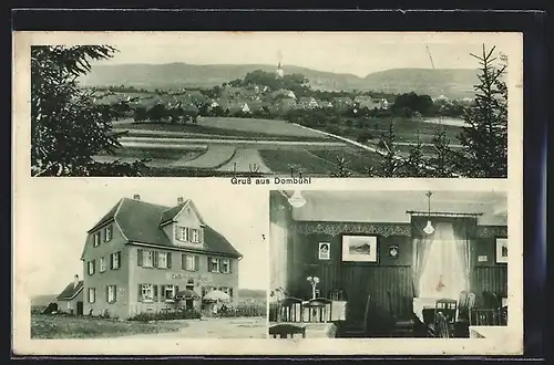 AK Dombühl, Gasthaus zur Post, Aussen- u. Innenansicht, Ortspanorama