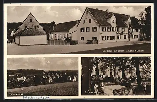 AK Wolkersdorf / Schwabach, Gasthaus u. Saalbau v. Konrad Drexler, Totalansicht