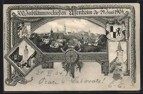 AK Uffenheim, 300. Jubiläumsschiessen Juni 1904, Wappen, Schützenfest, Ortsansichten