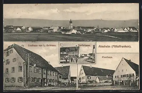 AK Alesheim /Mittelfranken, Gasthaus von L. Gutmann, Dorfstrasse und Pfarrhaus