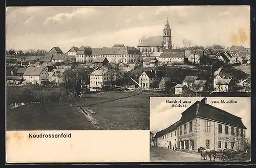 AK Neudrossenfeld, Gasthof zum Schloss von G. Höhn, Ortsansicht