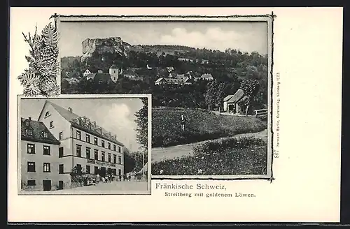 AK Wiesenttal, Ortsansicht mit Streitberg, Gasthaus zum goldenen Löwen