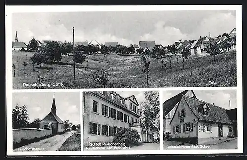 AK Rauschenberg /Mfr., Colonialwaren Bab. Scheer, Schloss Rauschenberg Kinderheim Arb. Wohlfahrt, Friedhofskapelle